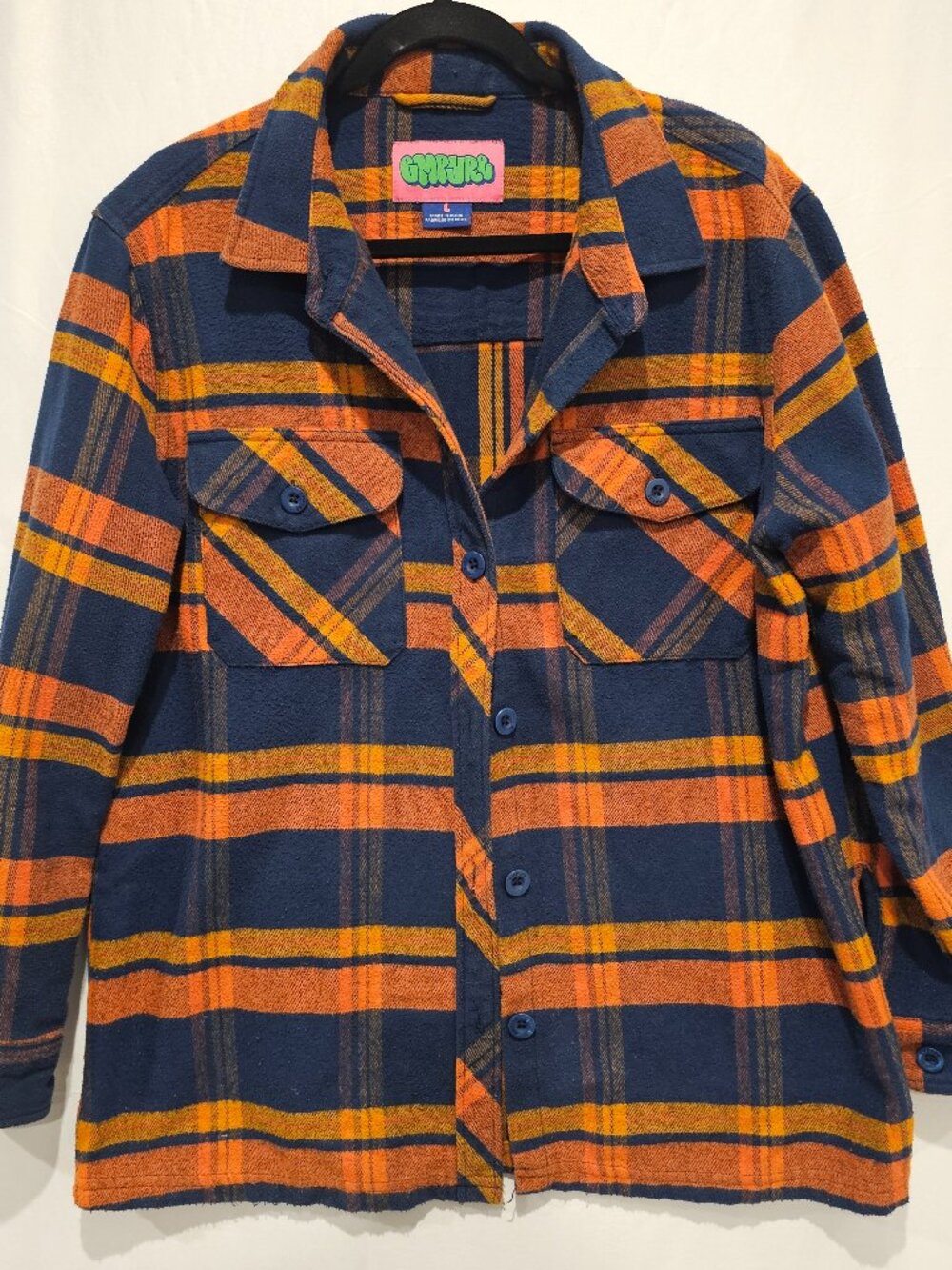 Empyre Jayden Women's Blue Rust Plaid Flannel Shirt Size L Button Up Cotton